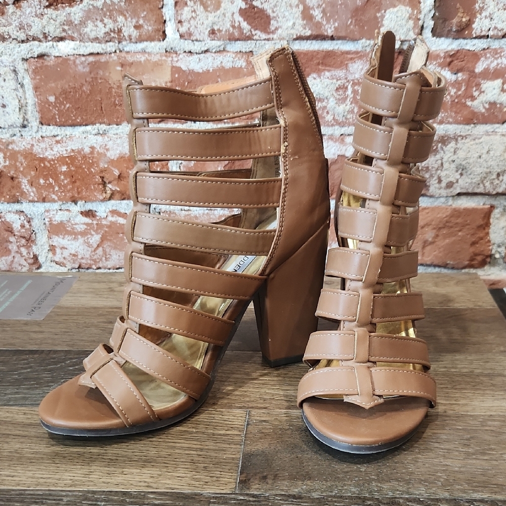 Steve Madden Tan Strappy Block Heels - Petra